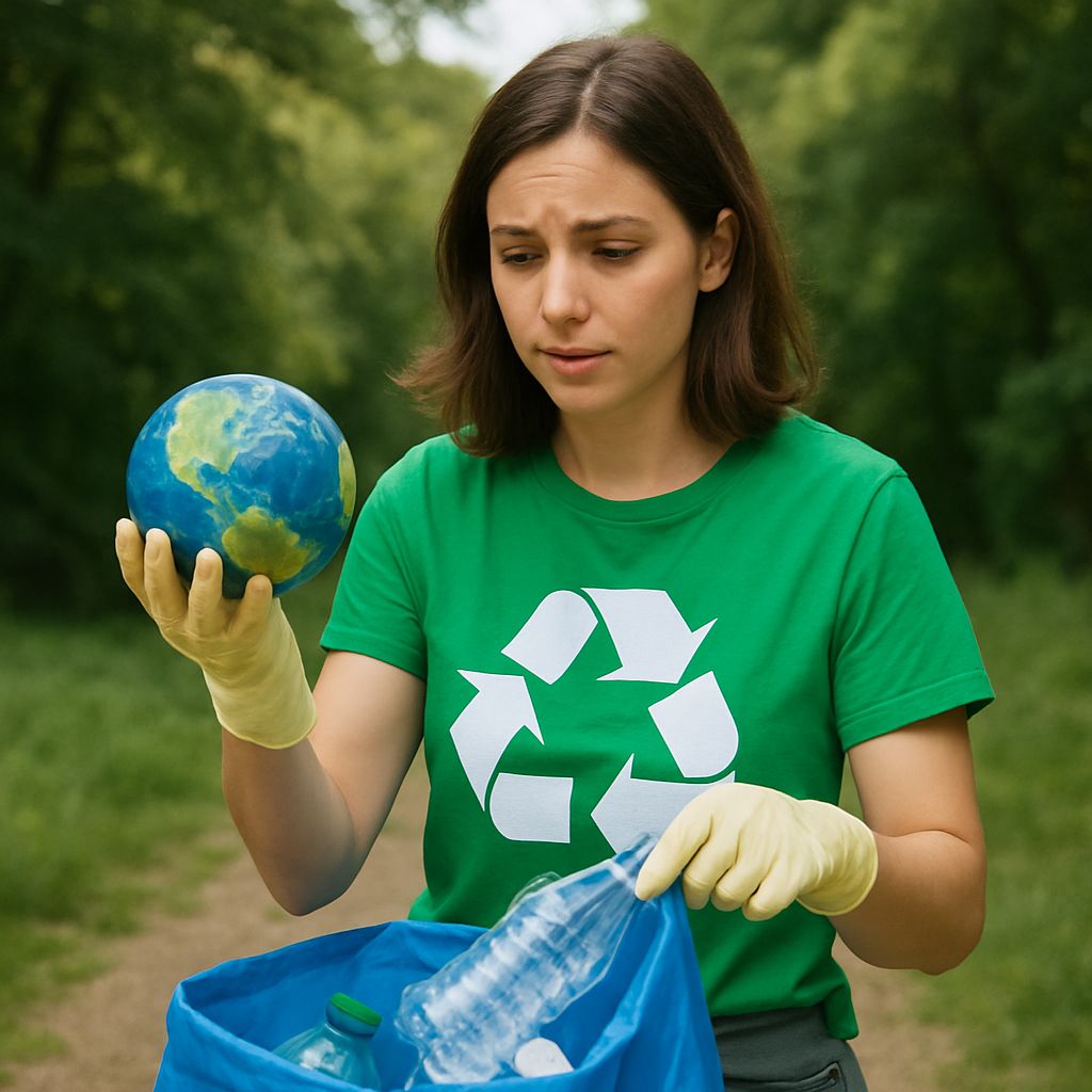 Graphic image asks the question: Are we trashing the earth itself with all this garbage?